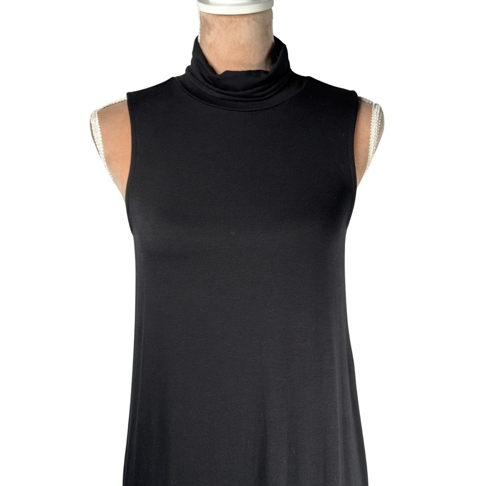 Garnet Hill Sleeveless Maxi Dress Mock Neck Black Minimalist Stretch Sz XS - Picture 4 of 14